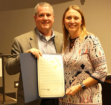 Mayor Michael Boehm and Michele Brewer at the 2018 EB Awareness Week Proclamation Signing